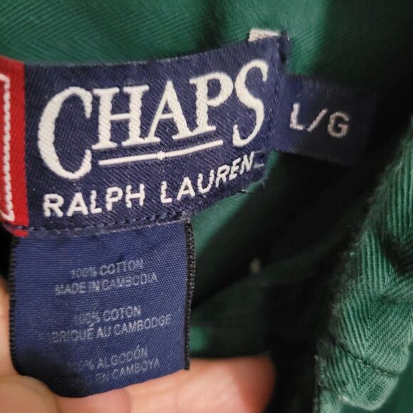 CHAPS Ralph Lauren Large Men's Shirt Cotton Button Down Green Pocket Logo EUC - Picture 6 of 6